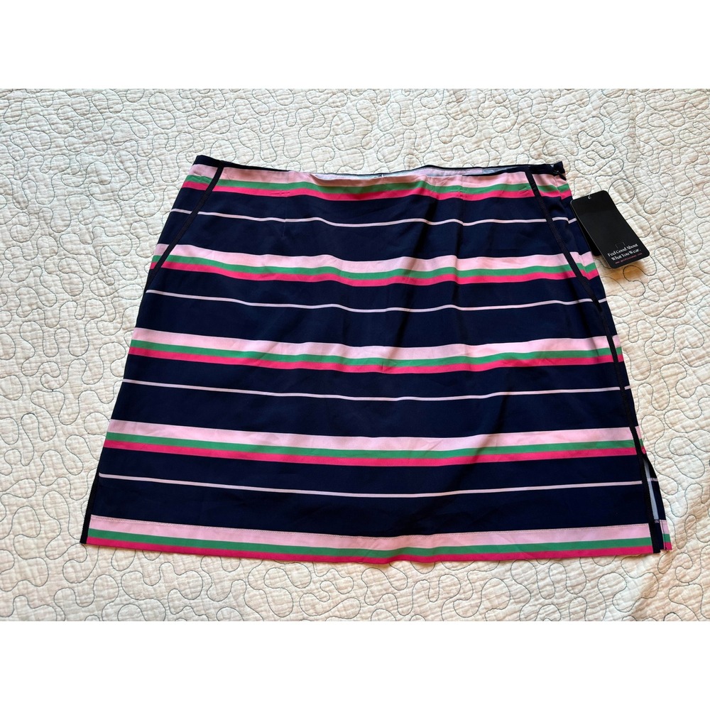 Golftini Stay In Your Lane Performance Skort Navy Pink Green Striped Size 12
